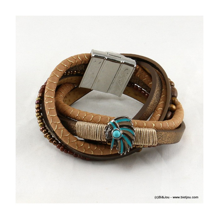 bracelet tête indien multi-tours aimanté simili-cuir 0216502
