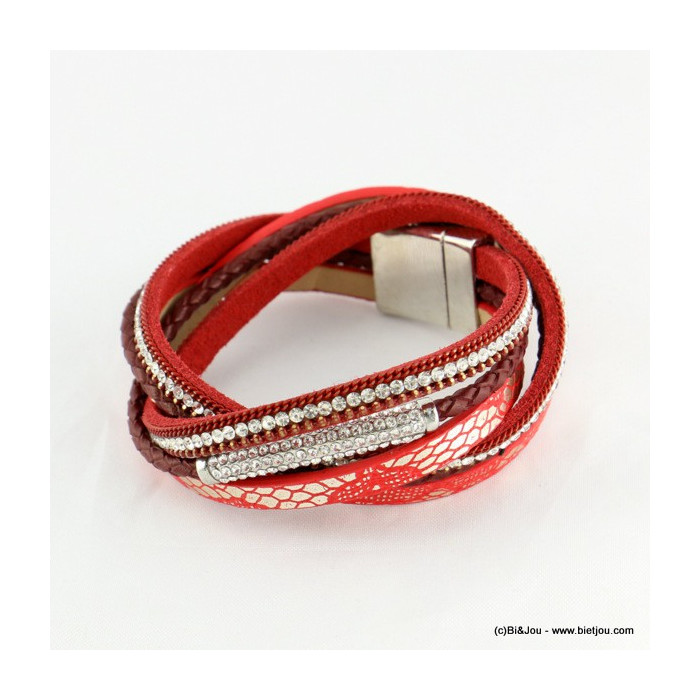 Bracelet simili-cuir multi-tours en synthétique, métal et strass 0216541