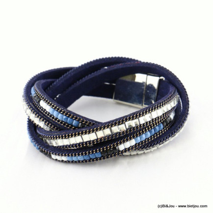 bracelet simili-cuir multi-tours aimanté 0216537 bleu