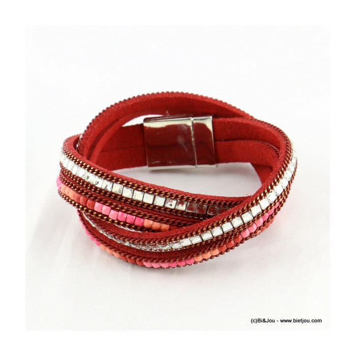 Bracelet simili-cuir multi-tours avec métal, strass et acrylique 0216537