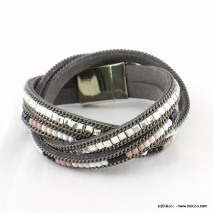 bracelet simili-cuir multi-tours aimanté 0216537 gris