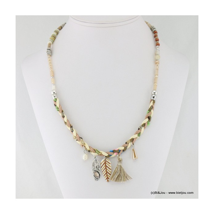 Collier-Bracelet 2 en 1 avec perles, pompons et pendentifs