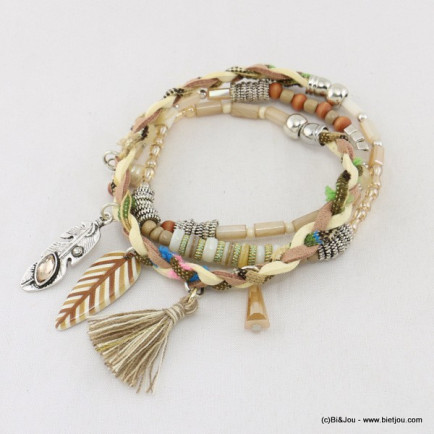 collier-bracelet 2en1 élastique pompon 0117100 beige