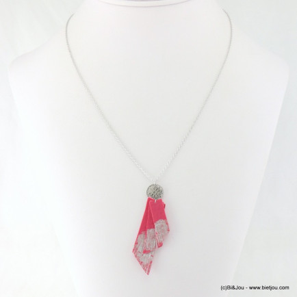 collier pendentif frange simili-cuir rosace filigrane 0117269 fushia