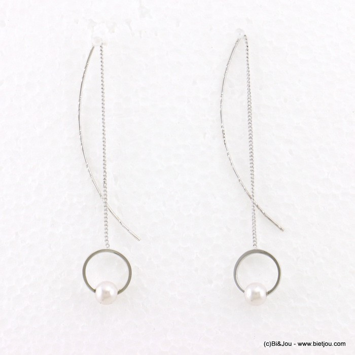boucles d'oreilles enfile-aiguille minimaliste imitation perle 0317656