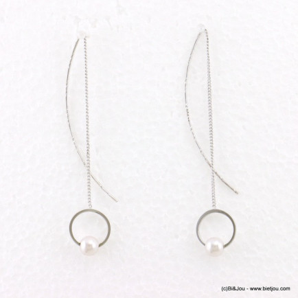 boucles d'oreilles enfile-aiguille minimaliste imitation perle 0317656 argenté