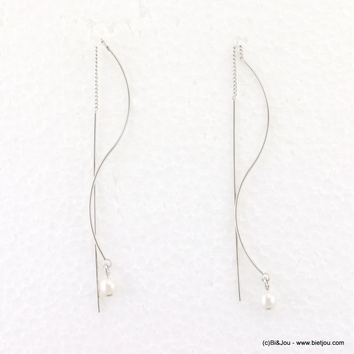 boucles d'oreilles enfile-aiguille minimaliste imitation perle 0317657
