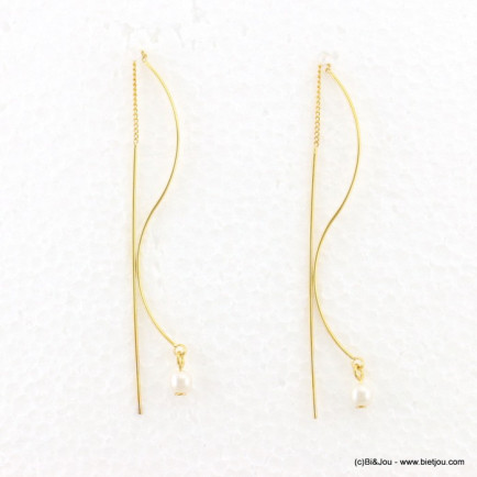 boucles d'oreilles enfile-aiguille minimaliste imitation perle 0317657 doré