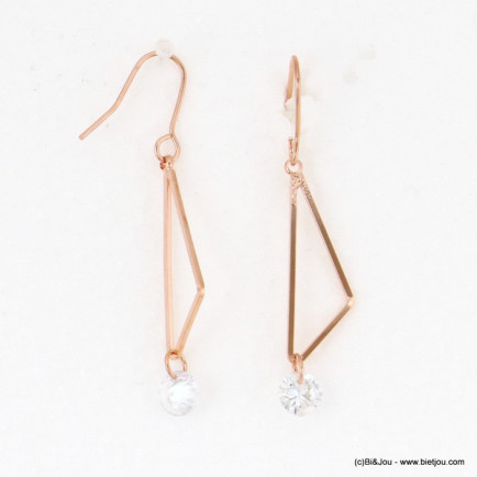 boucles d'oreilles pendante minimaliste triangle rhinestone 0317619 rose gold