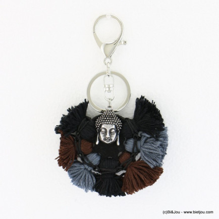 porte-clefs bijou-de-sac bouddha métallique pompon tassel tissu 0817502 noir