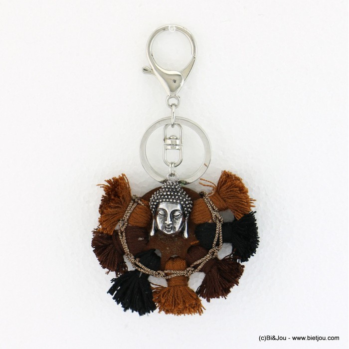 porte-clefs bijou-de-sac bouddha métallique pompon tassel tissu 0817502