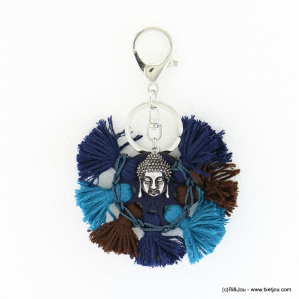 porte-clefs bijou-de-sac bouddha métallique pompon tassel tissu 0817502 bleu foncé