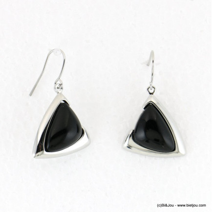 boucles d'oreilles pendantes pierre onyx noir triangle 0317948