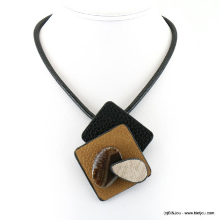 collier pendentif broche simili-cuir grainé pierre naturelle 0117920