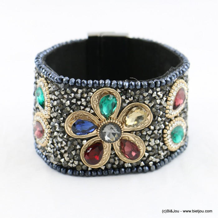 bracelet manchette aimanté faux-rubis fleur 0217931