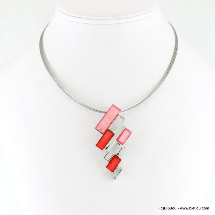 collier pendentif géométrique résine colorée cable multi-brins 0118044
