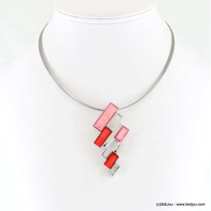 collier pendentif géométrique résine colorée cable multi-brins 0118044