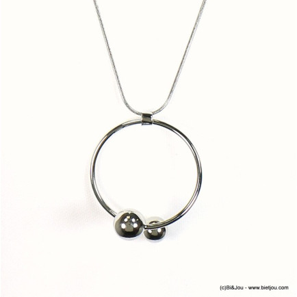 sautoir anneau métallique billes métal ou imitation perle 0118181 argenté
