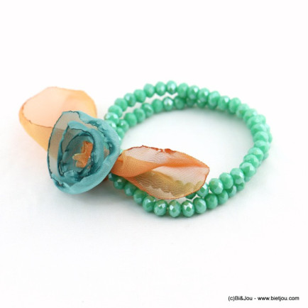 bracelet élastique double-rangs cristal fleur mousseline 0218070 vert
