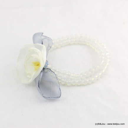 bracelet élastique double-rangs cristal fleur mousseline 0218070 blanc