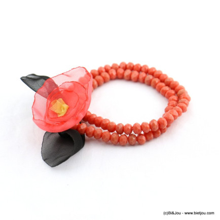 bracelet élastique double-rangs cristal fleur mousseline 0218070 rouge corail