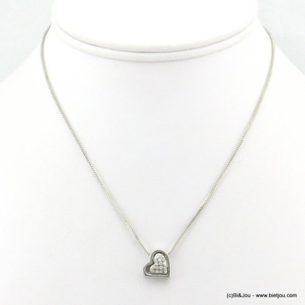 collier femme minimaliste coeur métal strass 0118235