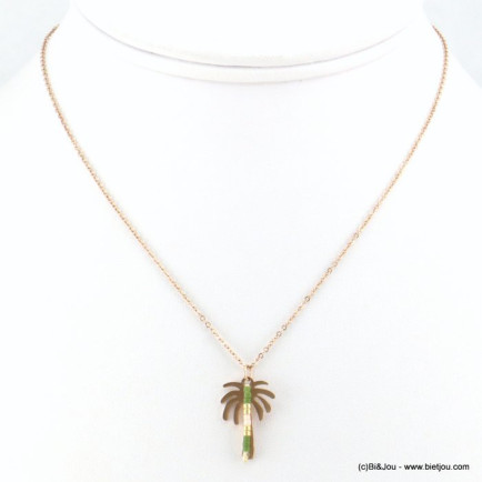 collier palmier femme acier inoxydable perles rocaille 0118251
