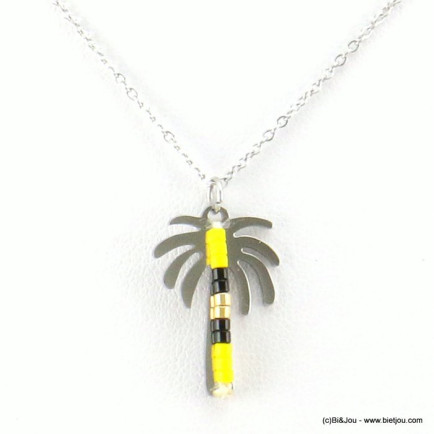 collier palmier femme acier inoxydable perles rocaille 0118251 jaune