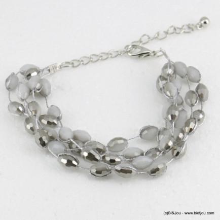 bracelet multi-rangs cristal à facette femme 0218504 gris clair
