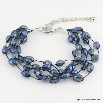 bracelet multi-rangs cristal à facette femme 0218504 bleu foncé
