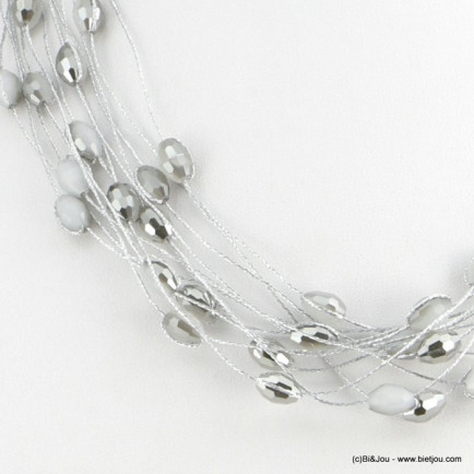 collier multi-rangs cristal à facette femme 0118524 gris clair