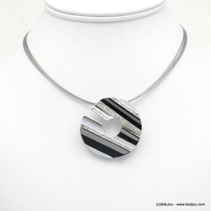 collier pendentif rond stylisé résine colorée cables multi-brins 0118531