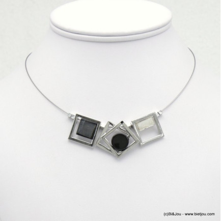 collier suite carrés métal résine colorée câble 0118526