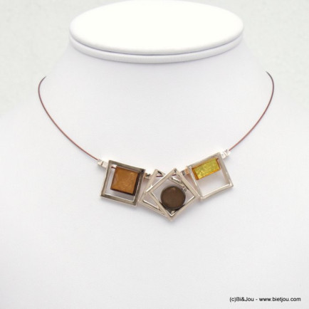 collier suite carrés métal résine colorée câble 0118526