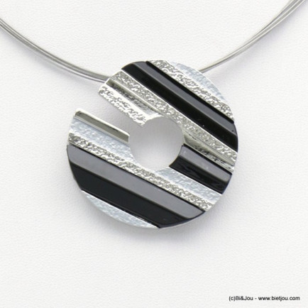 collier pendentif rond stylisé résine colorée cables multi-brins 0118531 gris clair