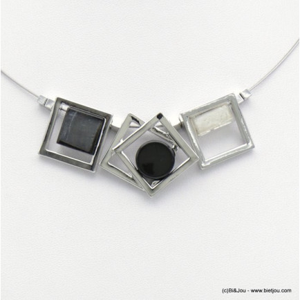 collier suite carrés métal résine colorée câble 0118526 gris clair