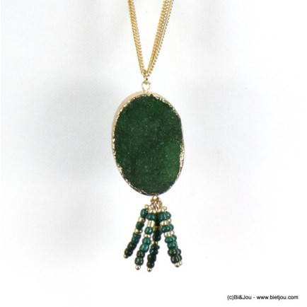 sautoir pendentif pierre naturelle perles rocaille cristal 0118579 vert