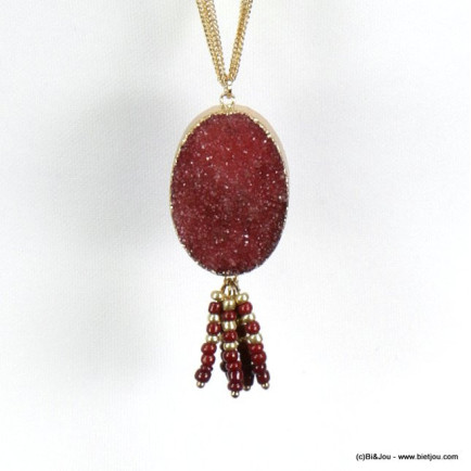 sautoir pendentif pierre naturelle perles rocaille cristal 0118579 rouge