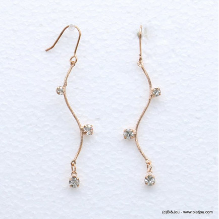 boucles d'oreilles femme minimaliste serpentin métal strié strass 0318642