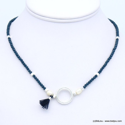 collier cristal court élastique femme pompon tassel tissu perle eau douce 0118633