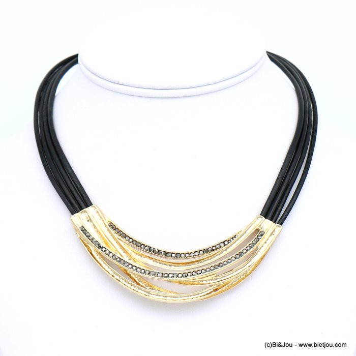 collier femme cordons cuir véritable pendentif métal strass 0118660