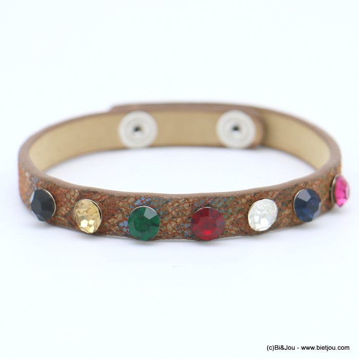 bracelet simili-cuir strass coloré réglable boutons pression 0218573