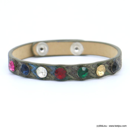 bracelet simili-cuir strass coloré réglable boutons pression 0218573
