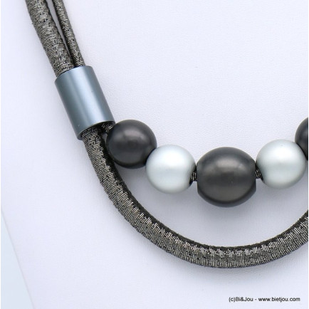 collier cordon fil métallisé tube boules métal bicolore 0117931 argenté