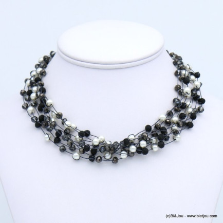 collier multi-brins cristal brillant mat imitation perle femme 0118656