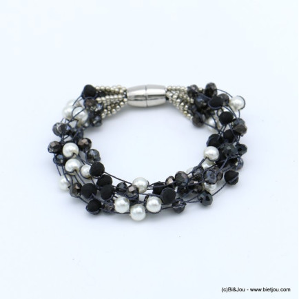 bracelet aimanté multi-brins cristal brillant mat imitation perle femme 0218562