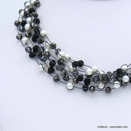 collier multi-brins cristal brillant mat imitation perle femme 0118656 noir