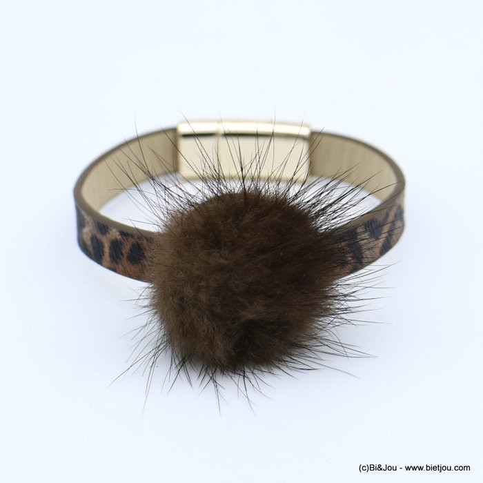 bracelet aimanté simili-cuir léopard boule de poil femme 0218554