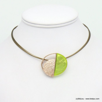 collier pendentif demi-lunes résine coloré métal câbles multi-brins femme 0119040