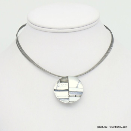 collier pendentif géométrique rond métal coloré câble multi-brins femme 0119045